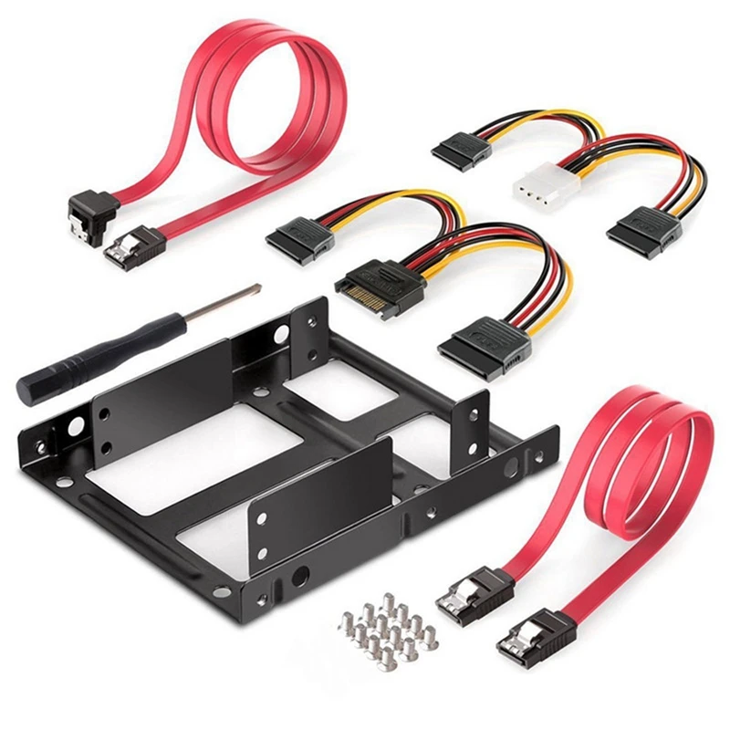 

2 Bay 2.5 To 3.5 Inch External HDD SSD Metal Mounting Kit Hard Drive Adapter Bracket With SATA Data Power Cables &Screws