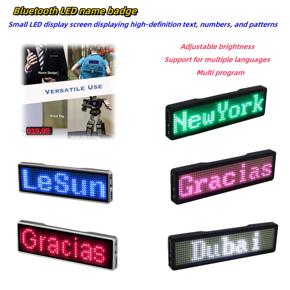 Bluetooth LED name badge, chest badge, wireless name tag, mobile programmable rechargeable business badge with magnet