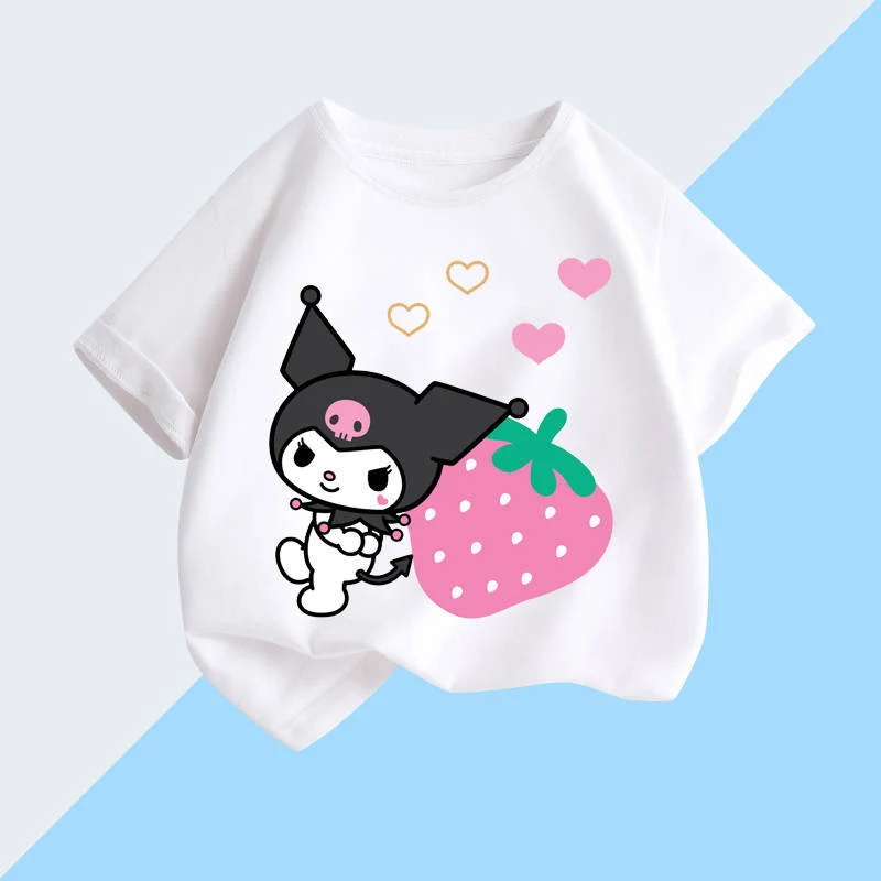 

Sanrio Kawaii Kuromi родитель-ребенок мой Мелодия аниме мультфильм Досуг летняя дышащая детская одежда с коротким рукавом