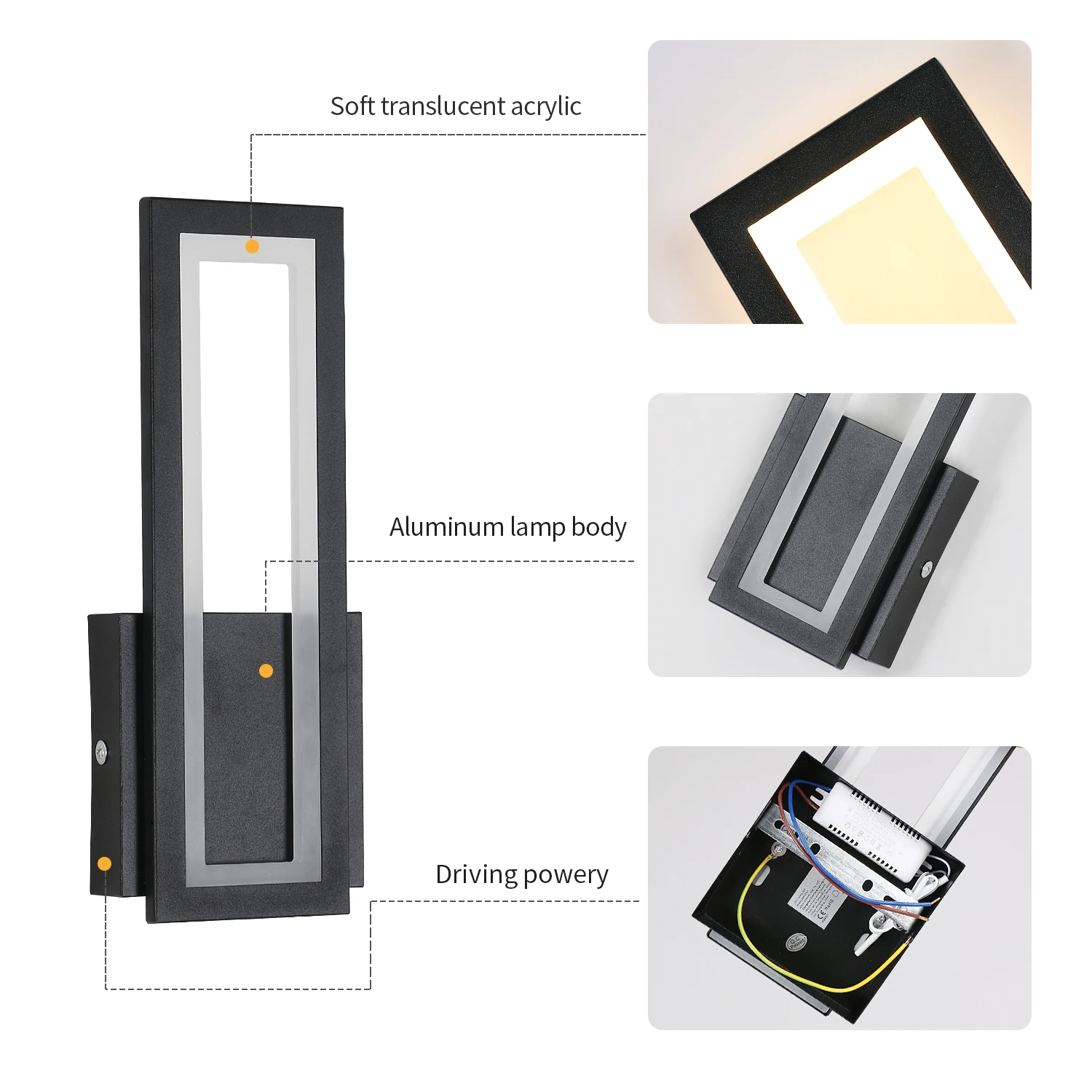 Indoor LED Wall Light,16 W Modern Acrylic Wall Lamp,Black Interior Wall Light for Corridor, Stairs,Warm White 3000K: 3 - 5 Days Free Delivery Only UK