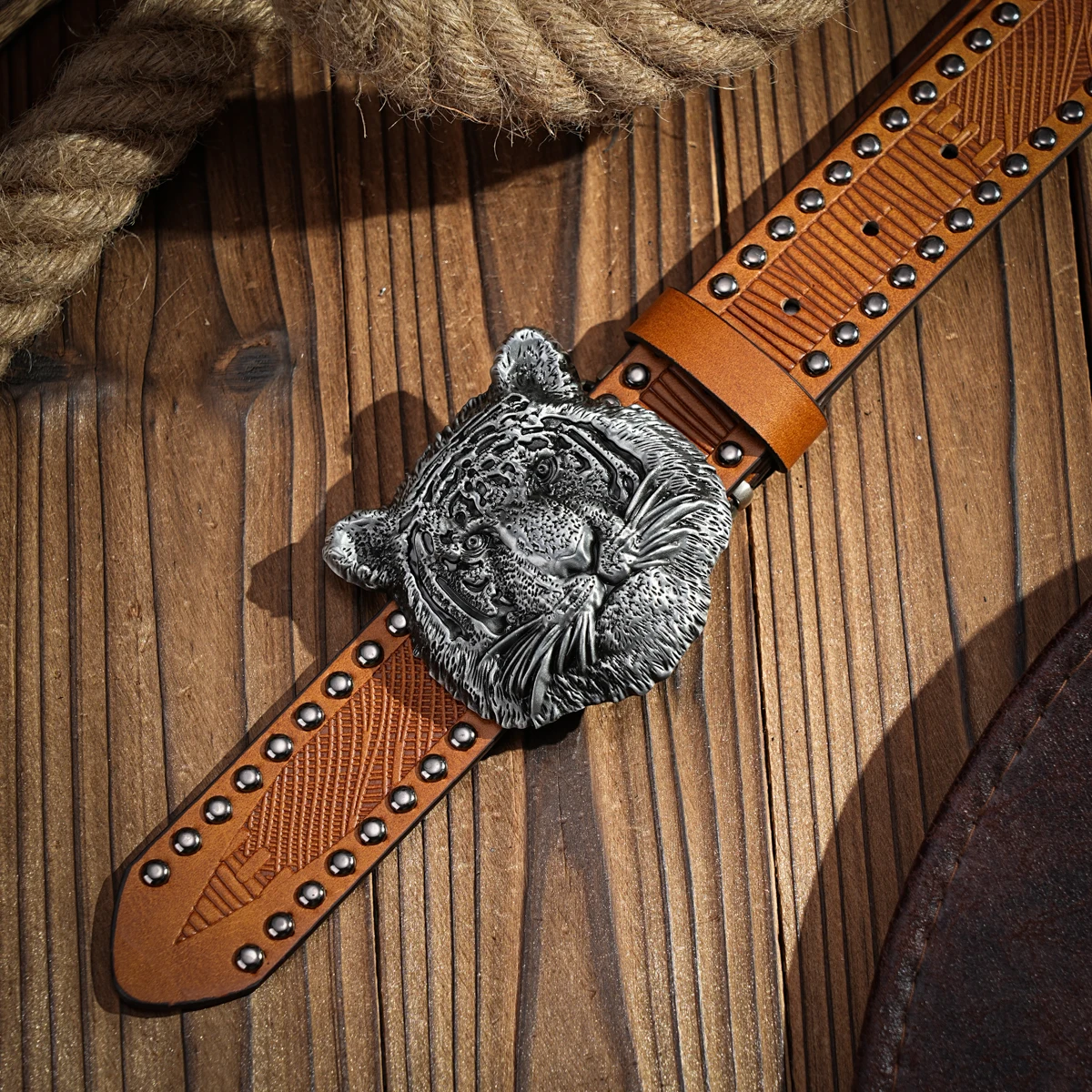 Western denim PU Belt - men's decorative printed carved denim waistband
