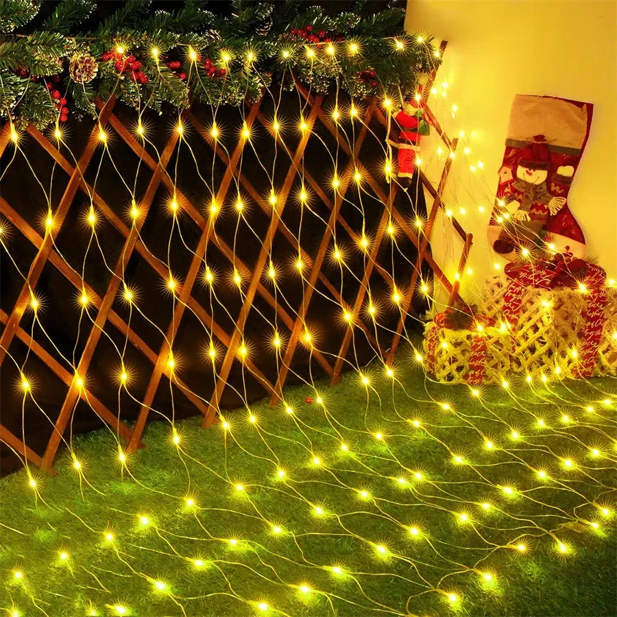 thumbnail image 5 of Guirnalda de luces LED de malla de red para Navidad, guirnalda de luces de 110 V/220 V CA para exteriores, cortina de ventana, luz de carámbano para pared, Navidad, Año Nuevo, vacaciones, 5 of 5