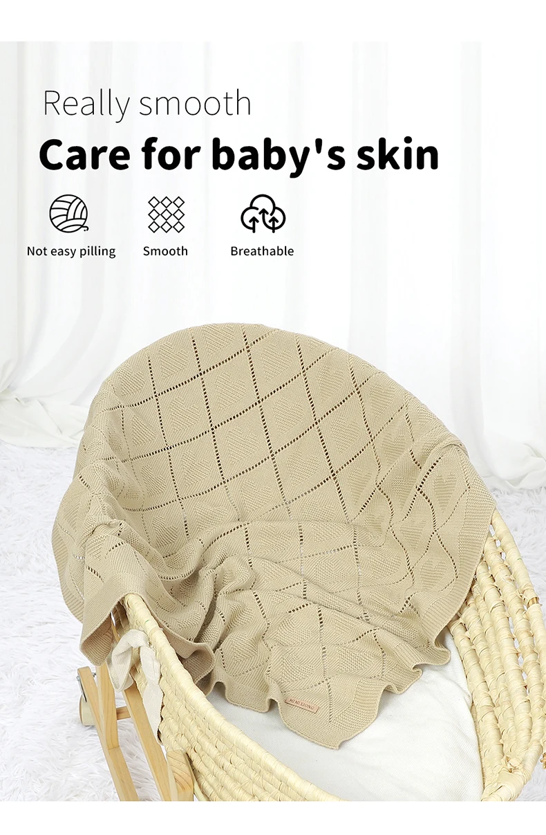 Description Picture 4 of itemBaby Blanket Cotton Knit Newborn Boy Girl Bedding Quilt 90*70CM Infant Stroller Swaddling Fashion Solid Loving Plaids Super Soft