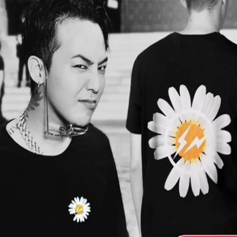 

High Quality Chrysanthemum pattern Print T-Shirt Men Women T-Shirt GD Lightning Fujiwara Hiroshima Pattern T-Shirt Top 2024 New