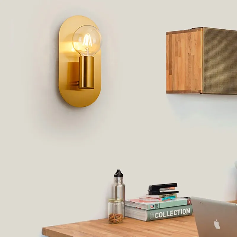 

Modern Golden Copper Wall Lamp Nordic Minimalist Creative Living Room Background Bedroom Bedside Sconce Aisle Stairs Lights LED