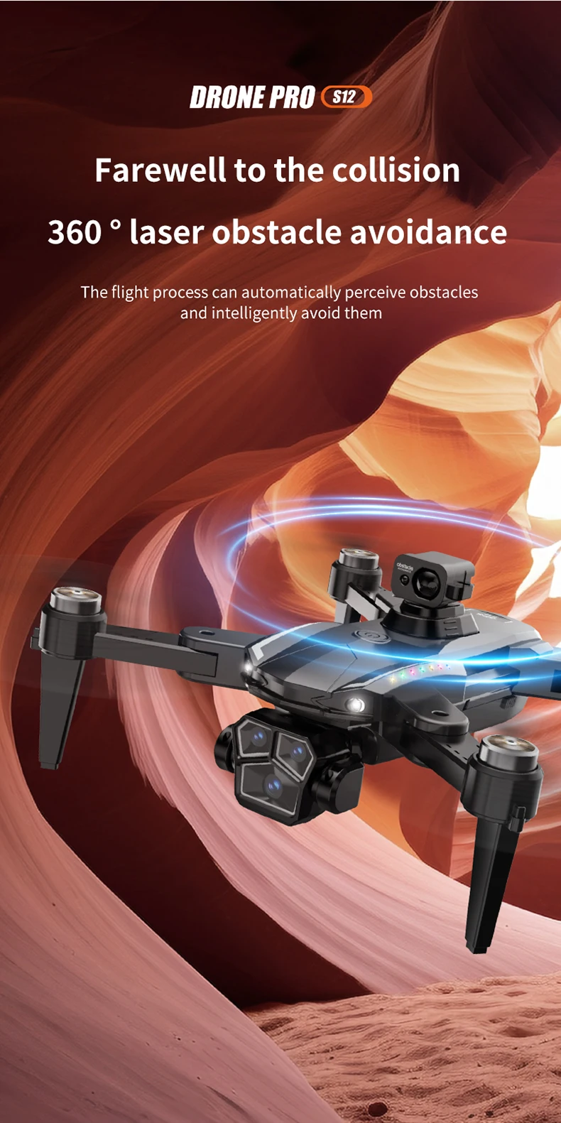 Description Picture 4 of itemS12 GPS Professional Drone 8K HD Dual Camera Brushless Drone 5G Laser Obstacle Avoidance Foldable Drones 4k Camera 3 km Distance