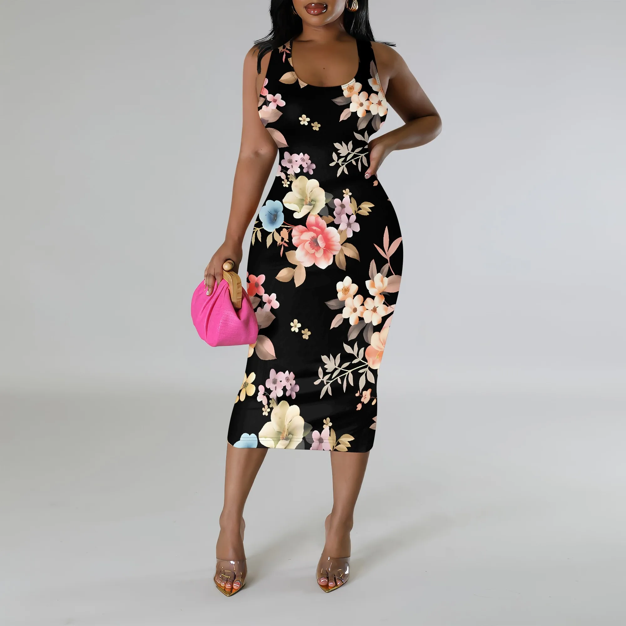 Robe Midi Sans Manches Imprimé Floral - Femme