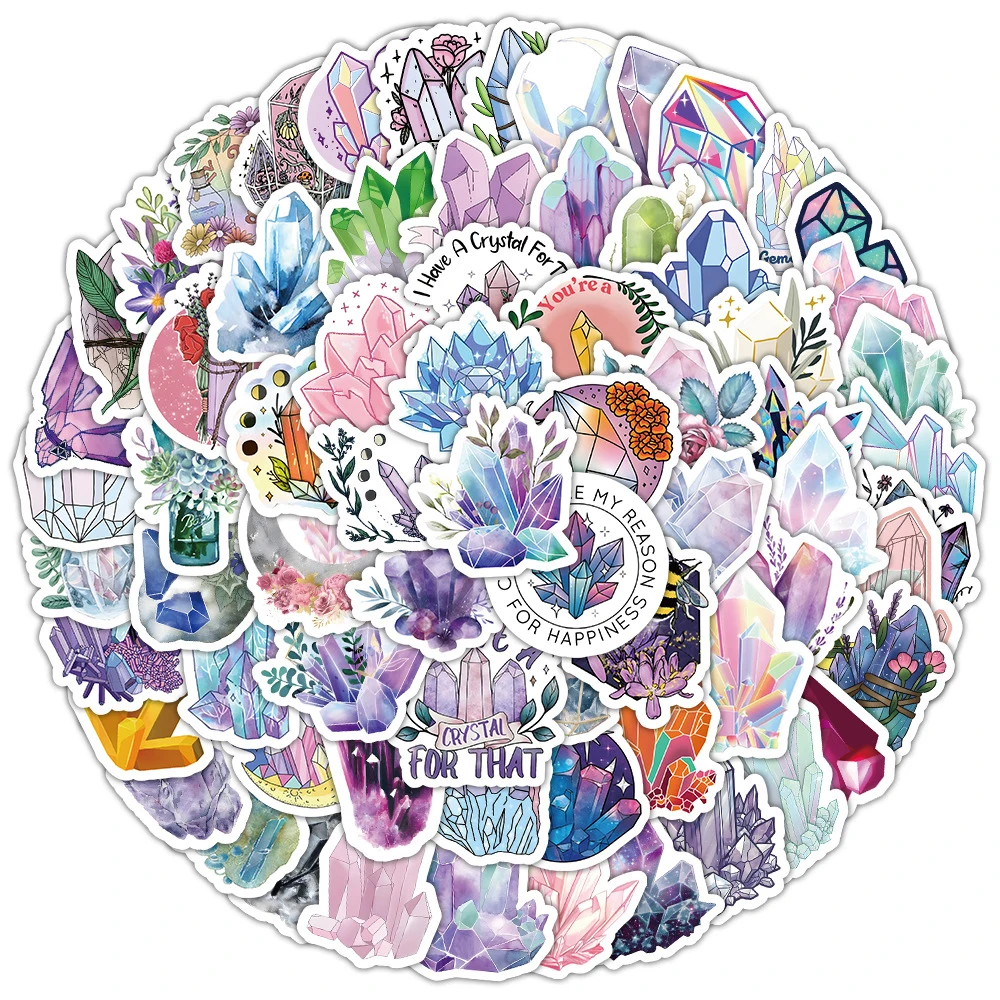 

10/50/100Pcs Colorful Cartoon Boho Style Magic Crystal Stickers for Water Bottles Luggage Kawaii Aesthetic Anime Decals Sticker
