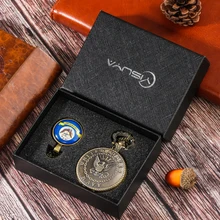 

Quartz Pocket Watch Sets for Men Retro Engraving Eagle Design Fob Watch Commemorative Badge Art Collections Gift Set for Men