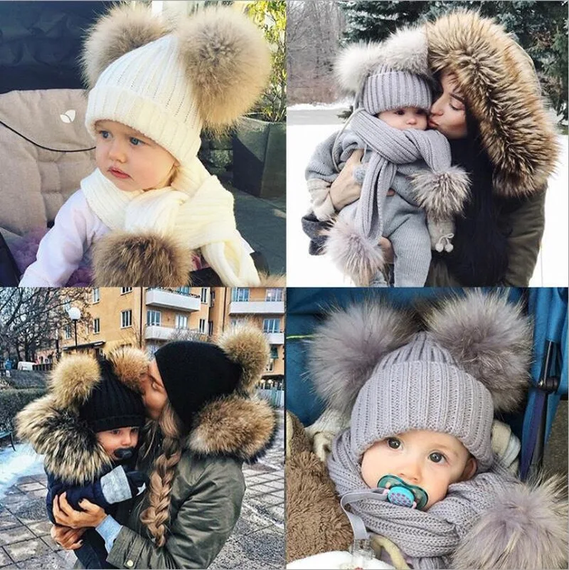 

Family Hat Autumn Winter Threaded Baby Pullover Cap Double Hairball Knit Pullover Cute Kid Children
