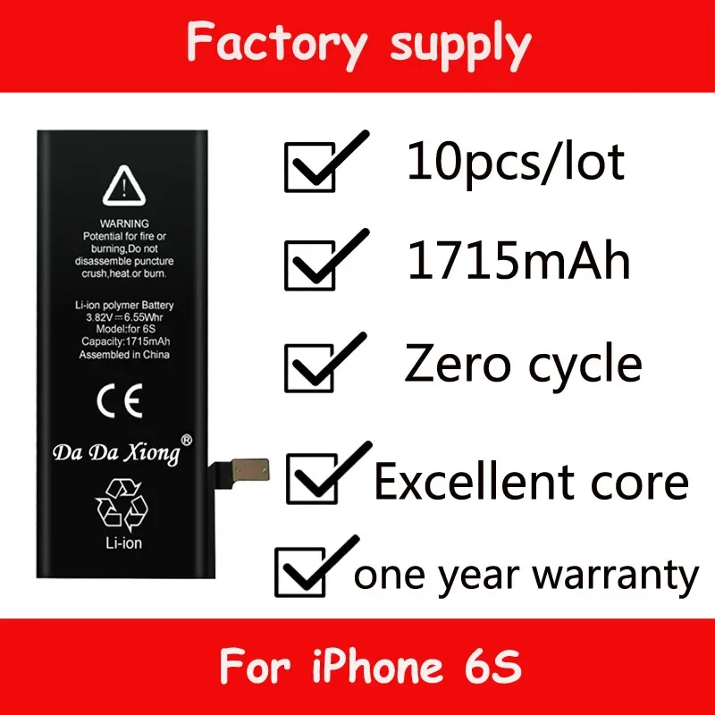 

10pcs/Lot Excellent Core China Protection Board 1715mAh 3.82V Battery For IPhone 6S 6GS Zero Cycle Replacement Repair Parts 6S-A