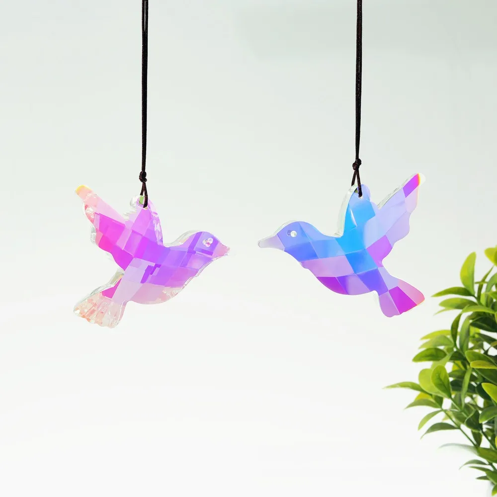 80mm Hummingbird Crystal Suncatcher Glass Prisms Faceted Hanging Rainbow Maker Shinning Lucky Feng Shui Car Pendant Garden Decor