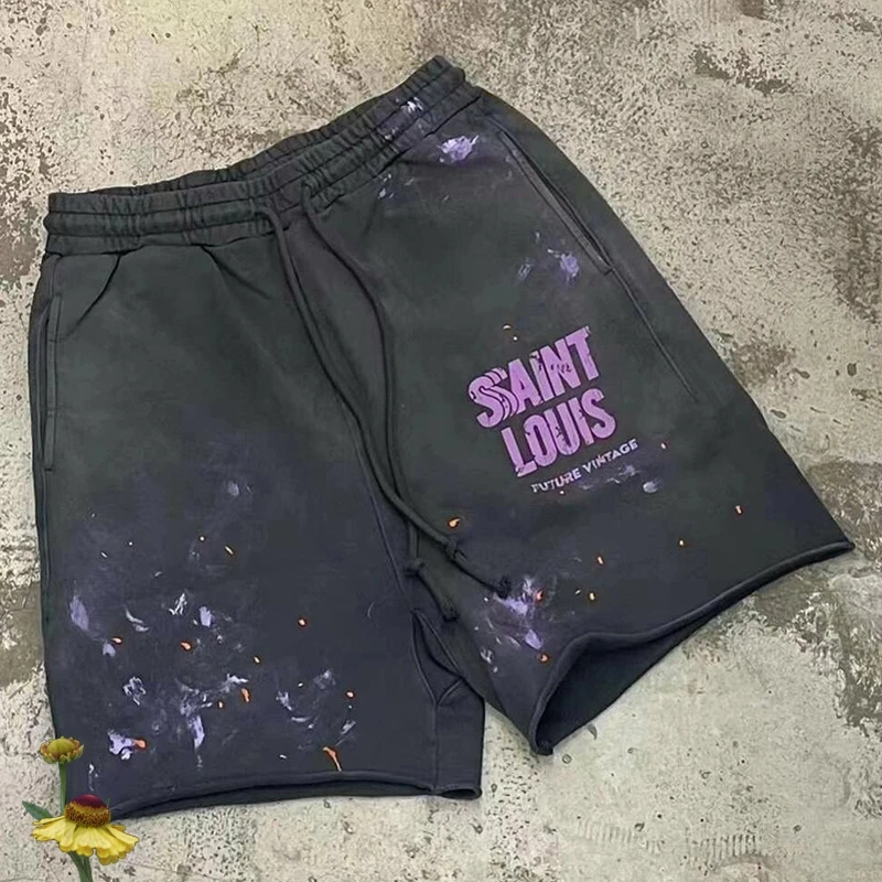 

Men's Saint Louis Casual Pants Old Dirty Splash Ink Destroy Logo Sweatpants High Street Hip Hop Fallow Saint Michael Trousers