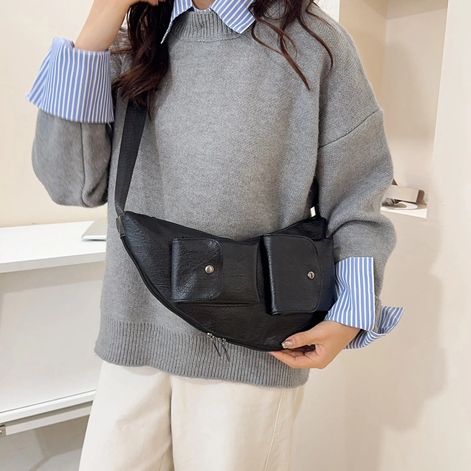 PU Leather Waist Bag with Adjustable Strap Crossbody Bags Fashion Shoulder Bags for Lady Party Outdoor Traveling Beach