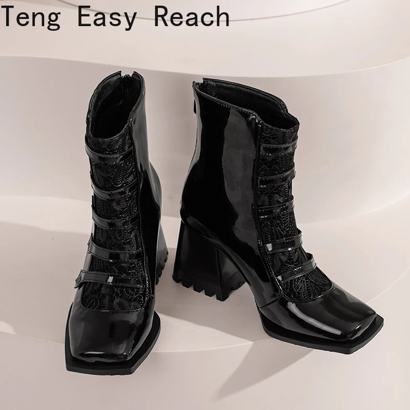 

2022 Vintage British style Ankle Boots for Women black Zipper Short Boots Woman Autumn Fashion Thick Heel Booties size 34-46