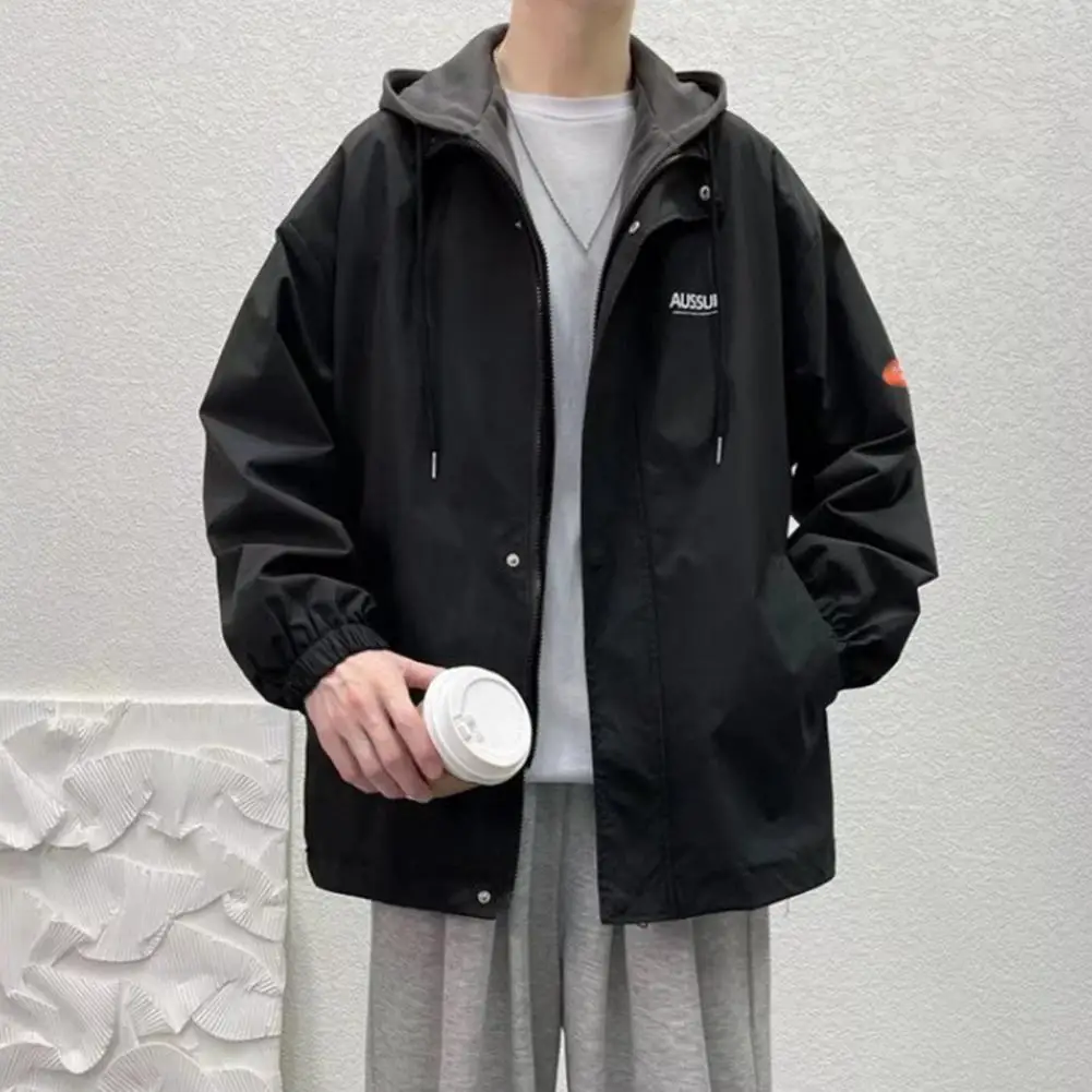 

Trendy Baseball Coat Solid Color Patchwork Super Soft Baseball Windbreaker Loose Fit Elastic Cuff