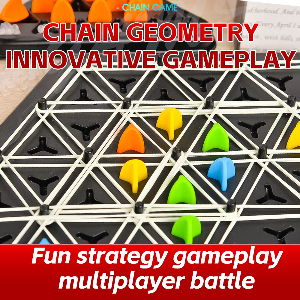 New！Geometry Chain Chess Puzzle Triangle Chess Desktop Game Rubber Band Training Family Interaction for Children Birthday Gift 6