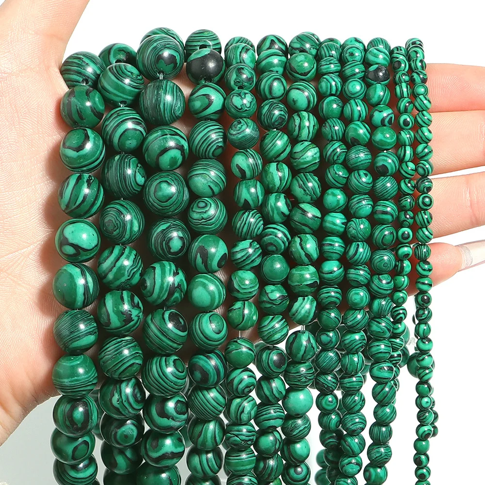 

Natural Stone 4 6 8 10 12MM Green Malachite Round Loose Beads for Jewelry Making Charm DIY Necklace Bracelet Stripe Crimp