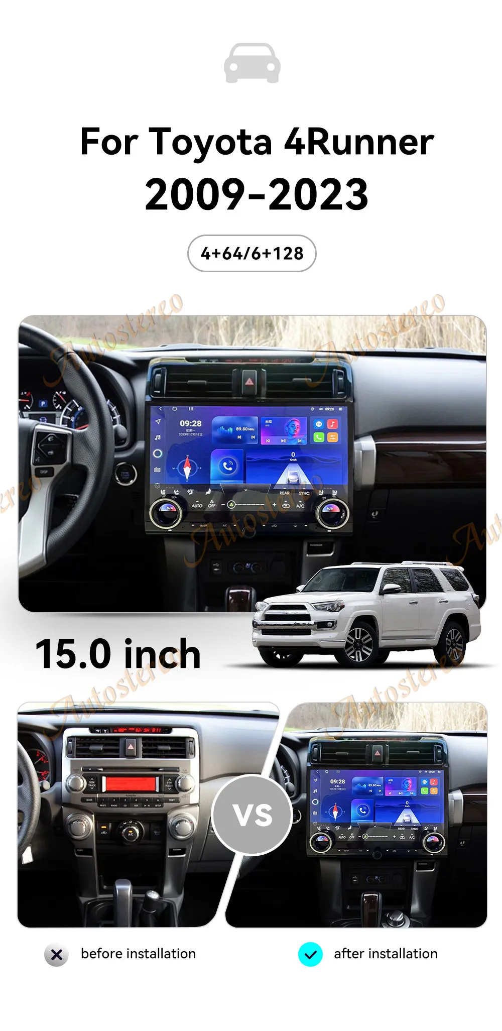 15 Inch Carplay For Toyota 4Runner 2009-2022 Android 13 Car GPS Navigation Multi