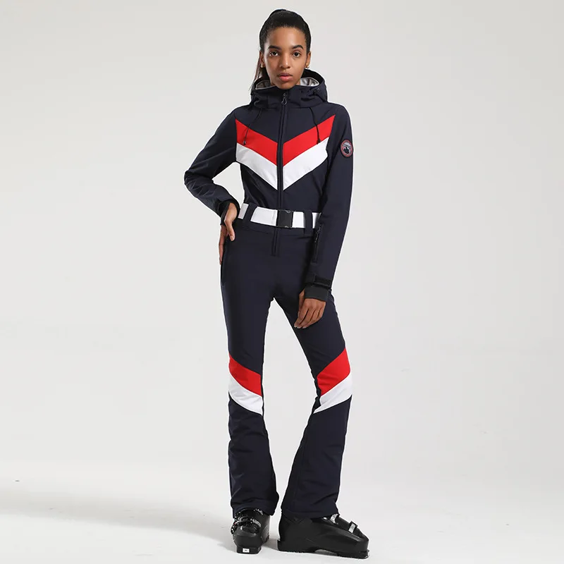 Traje De Esquí De Una Pieza Para Mujer - Impermeable, Térmico, Elástico, Con Cintura Ajustable Y Diseño Delgado