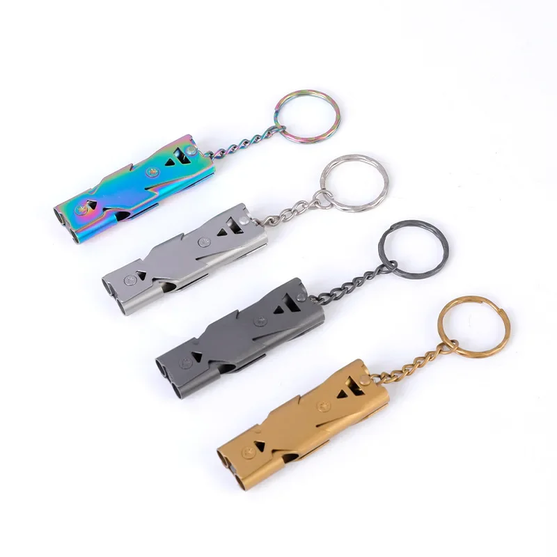 Survival Whistle Keychain High Decibel Emergency Stainless Steel Double Pipe Camping Hiking Whistle Multifunction Tools whistle keychain,survival whistle,metal whistle