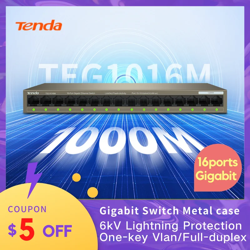 Tenda Gigabit Switch TEG1016M 16Port Desktop Metal POE Switch