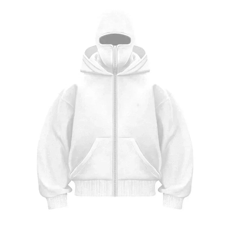 Balaclava Men Zip Hoodie Winter Warm Casual Sweatshirt Y2K with Hooded Face Mask Zipper Design Sports Jacket Outdoor Activities 3