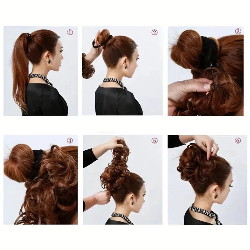 Synthetic Messy Bun Hair Piece Curly Wavy Hair Bun Scrunchies Long Ponytail Extensions Ponytail DIY Wrap Around Bun Hair