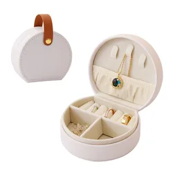 Compact Leather Travel Jewelry Organizer - Portable Handbag Case for Earrings, Necklaces, and Rings (White)