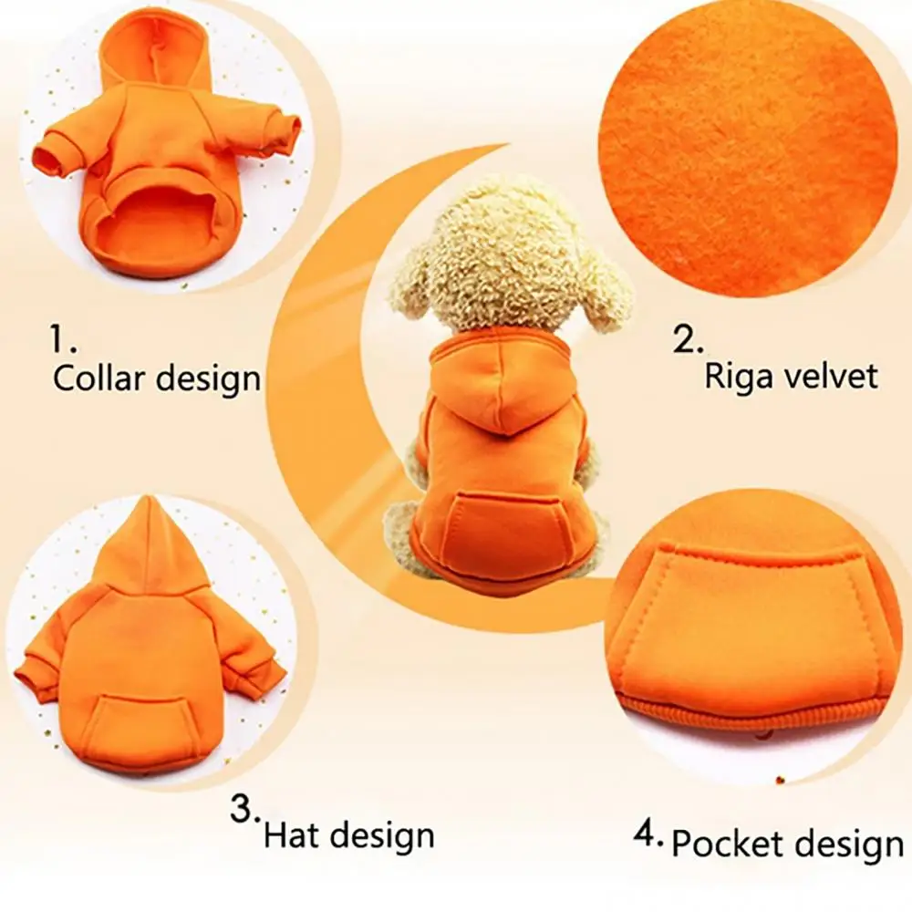 Sweat-shirt à capuche pour chiot en polyester uni, idéal pour l'automne et l'hiver.