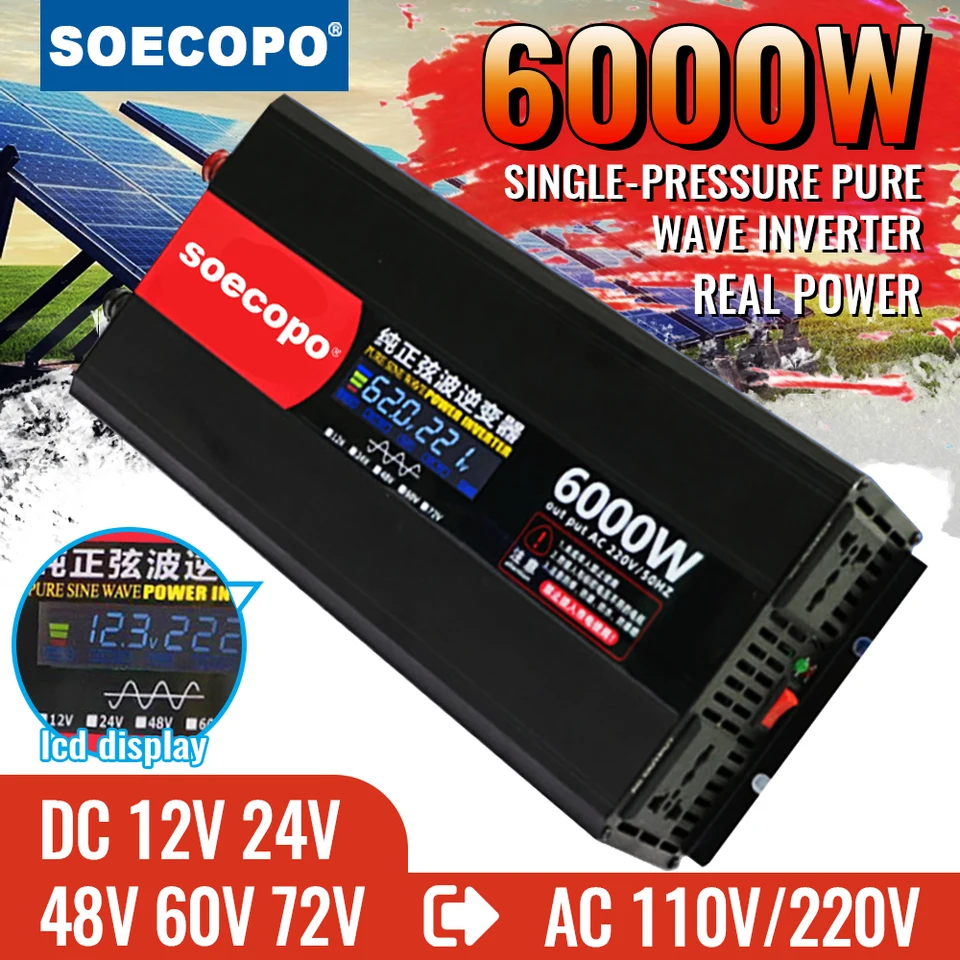 고성능 순수 사인파 인버터, 2500W 정격 전력 3000W-6000W 피크 전력, 12V 24V 48V 60V 72V 다중 전압 LCD 디스플레이 고성능 순수 사인파 인버터, 2500W 정격 전력 3000W-6000W 피크 전력, 12V 24V 48V 60V 72V 다중 전압 LCD 디스플레이