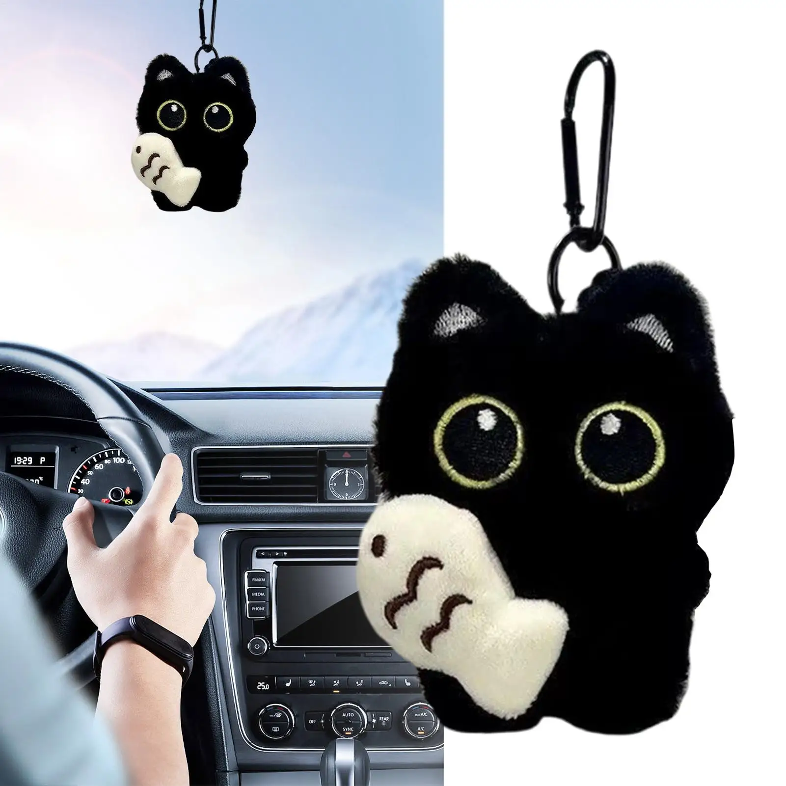 1pcs Cute Black Cat Plush Toy Keychain Cartoon Kitten Soft plush Doll Pendant Car Key Backpack Bag Decor Doll Pendant Keychain