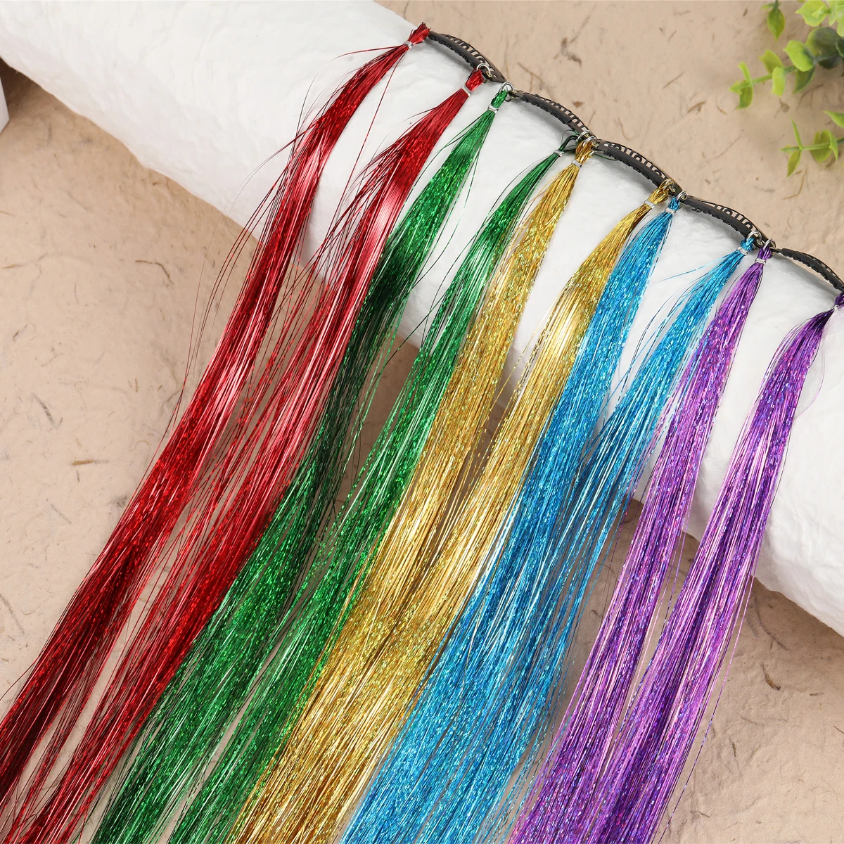 Description Picture 4 of itemSparkle Hair Tinsel Clips Rainbow Colored Strands Girls Headwear Hairbinge Hair Laser False Hair Extensions Decor Glitter Strips