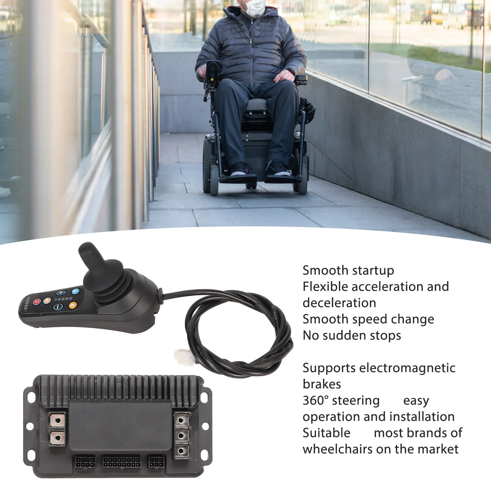 Wheelchair joystick controller Wheelchair Joystick Controller Fast Heat Dissipation Universal Fit Bumper Proof Electric Wheel Chair Joystick for All Brands