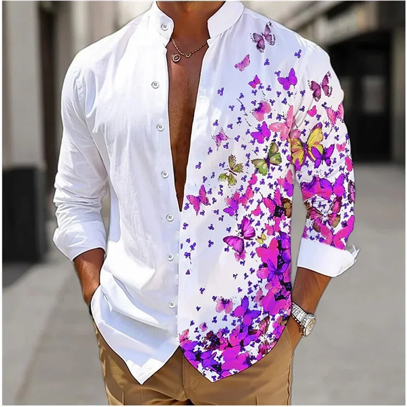 Shirt Men's Floral Soft and Comfortable Pink Blue Green Fashionable Casual Outdoor Street Tops Plus Size European Sizes XS-6XL