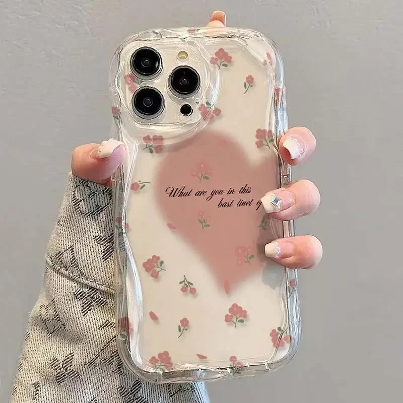 Love Heart Flowers Soft TPU Wavy Phone Case