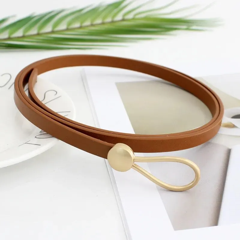 Women's Belt No-hole Knotted Belt Vintage PU Leather Waistband Solid Color Vintage Decorative Thin Belts Dress Girdle For Women