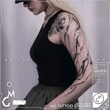 Linea gotica nera tatuaggio temporaneo arte tatuaggio finto duraturo per donna uomo braccio punk adesivo tatuaggio impermeabile Tatuajes Temporales
