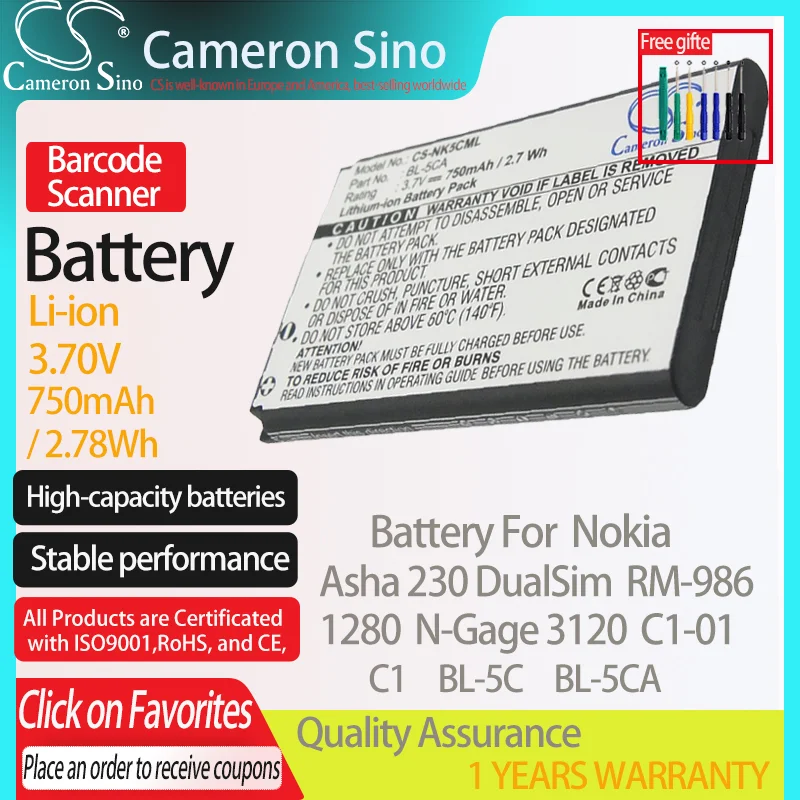 Batteria Cameronsino Per Nokia Asha 230 Dualsim Rm-986 1280 N-Gauge 3120 C1 C1-01 Adatto Per Nokia Bl-5C Bl-5Ca Scanner Di Codici A Barre Batteria
