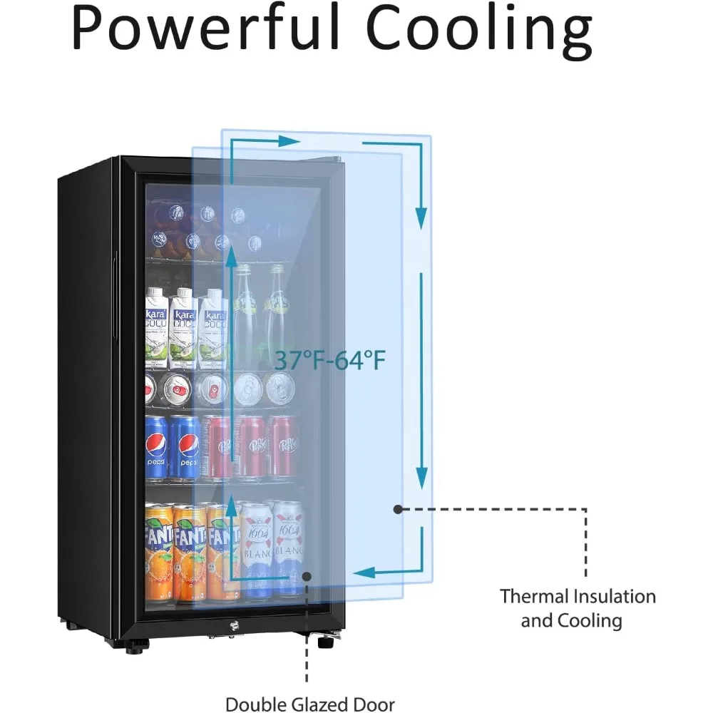 3.2 Cu.ft Mini Fridge with Double Glass Door, Beer or Wine for Home, Office or Bar with Adjustable Removable Shelves