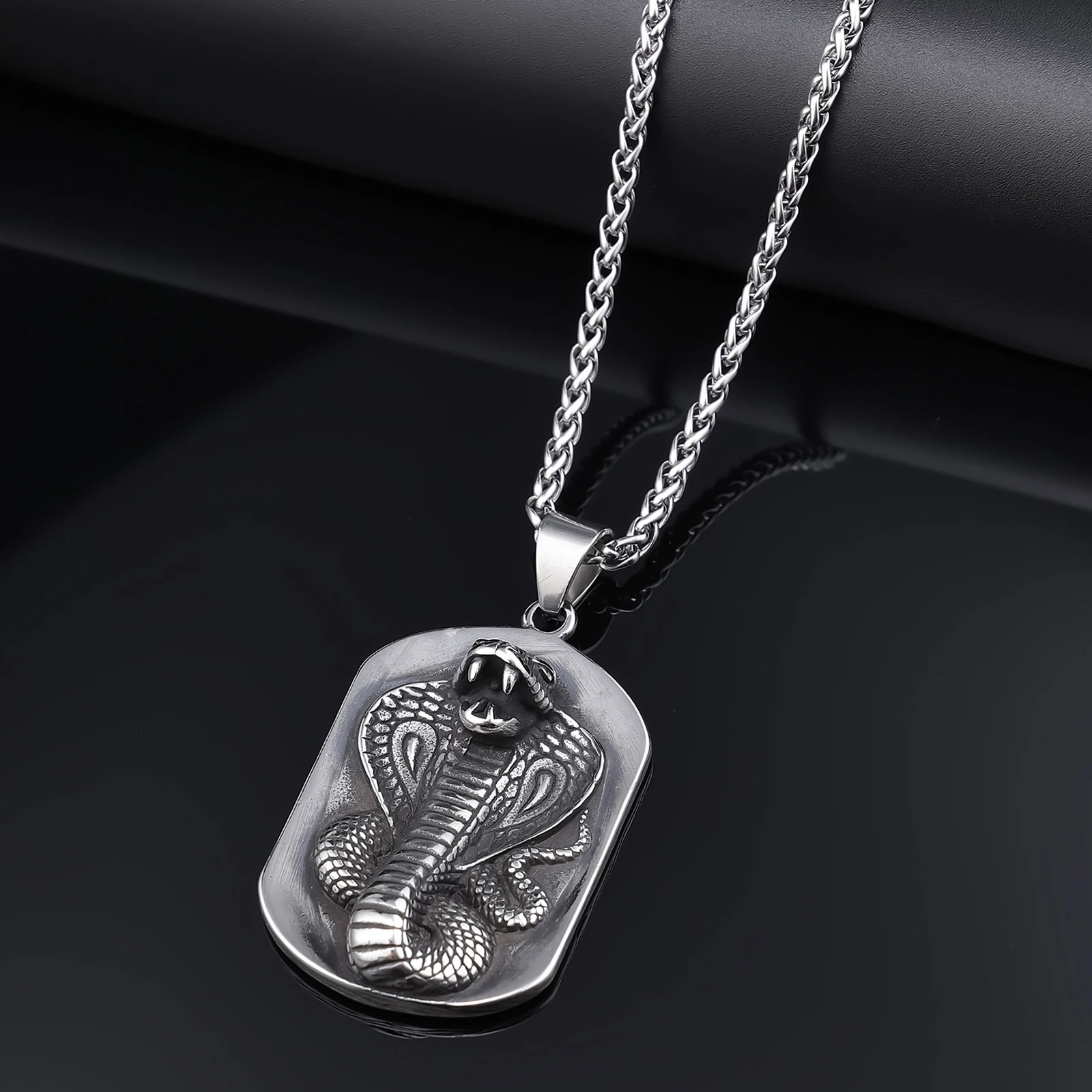 FANDAO Cobra/Python Snake Pendant Necklace for Men Stainless Steel Chain Vintage Gothic Jewelry
