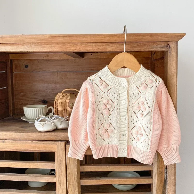 

Cute Baby Girl Sweater 0-3Years Newborn Princess Long Sleeve Ball Flower Knitted Cardigan Coat Outwear Warm Autumn Clothes