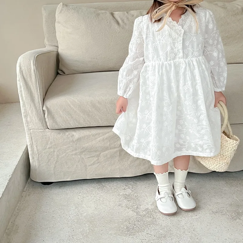 beautiful baby girl skirt 2022 Girls Solid Color Dress Sping Sweet Long Sleeve Princess Party Wedding Dresses Children Kids Casual White Cute Clothes best baby dresses