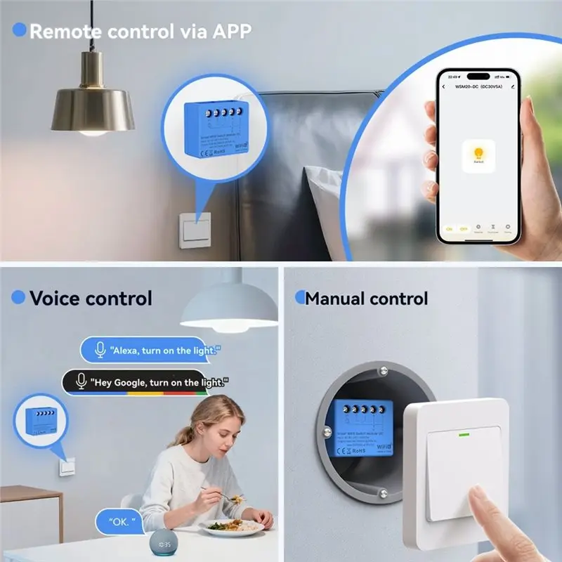 A41Z-Wifi 6 스마트 스위치 스마트 홈 DIY 차단기 릴레이(건식 접점 포함) DC/AC 중성/라이브 접점 릴레이 기능 제어