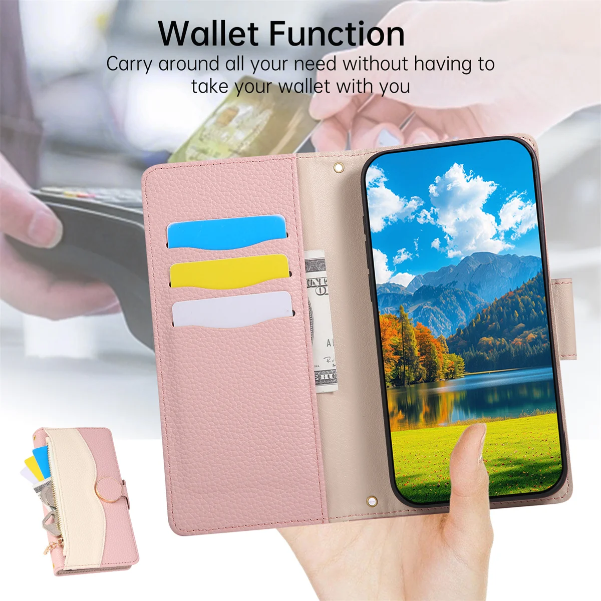 Leather Crossbody Wallet Phone Case with Wrist Strap and Card Holder