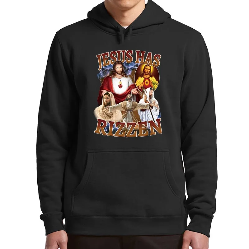 

Jesus Has Rizzen Hoodies Retro Christian Religious Harajuku Streetwear Unisex Soft Y2k Graphic Hooded Sweatshirt