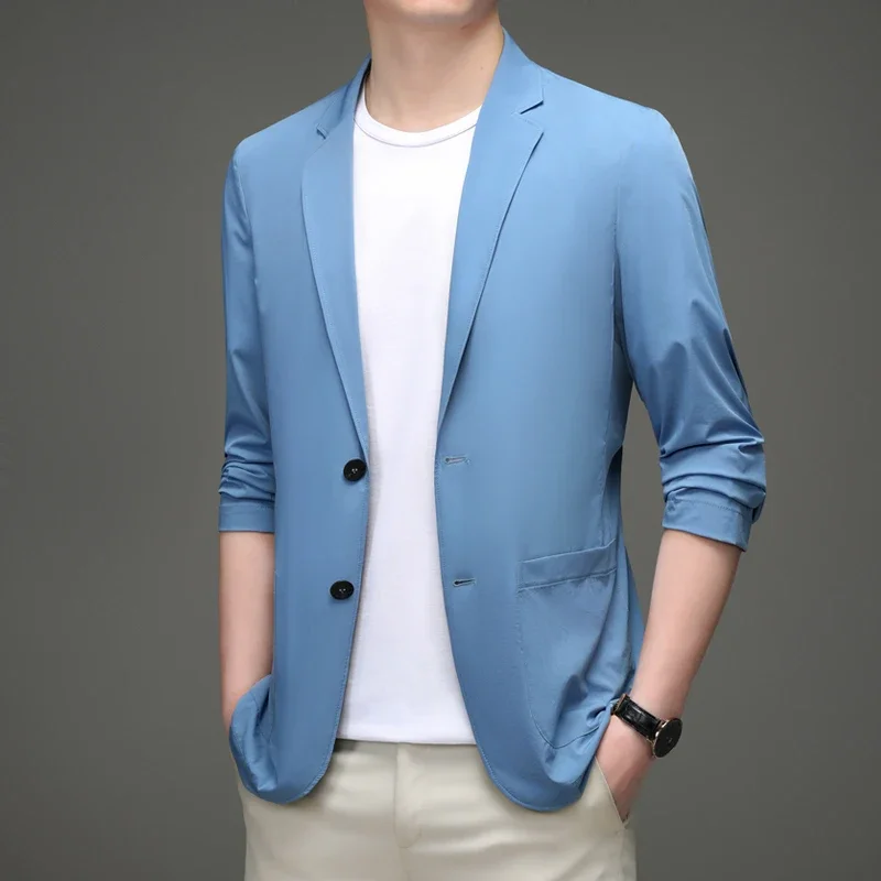 Mens Blazer Summer Ultra-Thin Breathable High Elastic Ice Silk Sun Protection