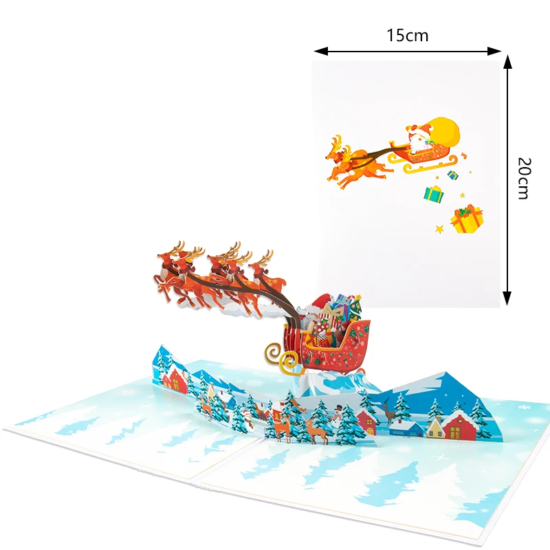 Folding Christmas 3D Pop UP Greeting Card Envelope Santa Claus Snowman Xmas Invitation Card Postcard Navidad Supplies greeting cards