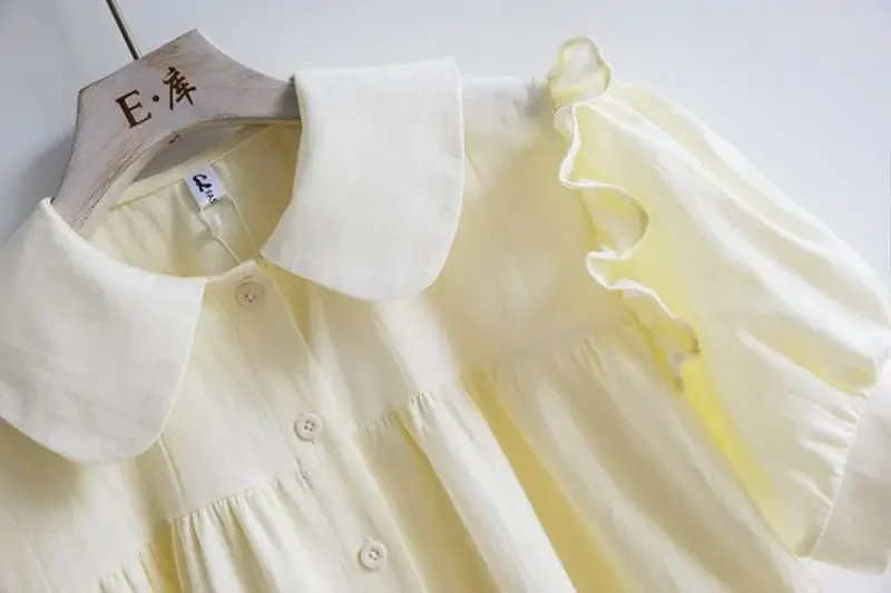 Grüner Peter-Pan-Kragen, einreihig, kurzärmelig, lockere Damenbluse, Hemd, koreanische Mode, weibliche Kleidung, Tops, 2026, Frühling – Detail 7