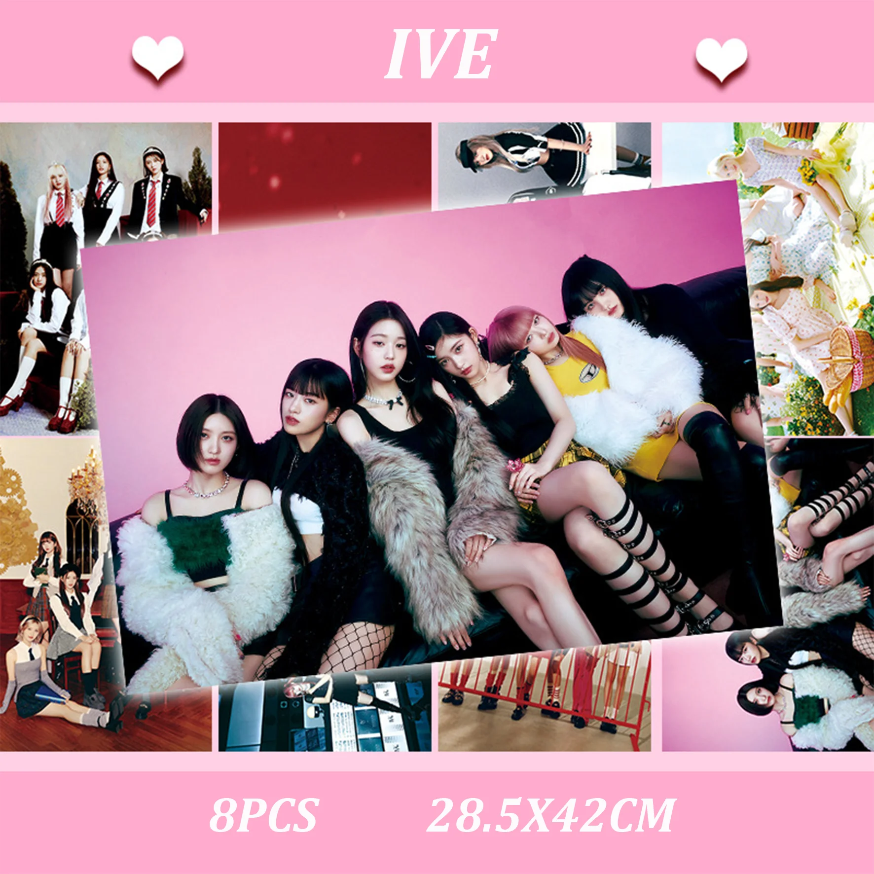 

8pcs KPOP IVE Album Baddie Poster Sticker I AM 42CM Self-Adhesive Pictorial Wall Decoration WONYOUNG YUJIN LEESEO Fans Gifts
